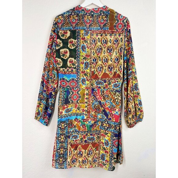 Zara Long Sleeve Boho Floral Patchwork Dress With Button Detail Size M  NWT - Picture 2 of 13